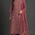 WINE COLOR FLOWER PRINT COTTON KURTA SET