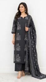 DARK CHARCOAL COLOR WITH WHITE TRIBAL PRINT KURTA SET