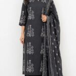 DARK CHARCOAL COLOR WITH WHITE TRIBAL PRINT KURTA SET
