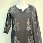 DARK CHARCOAL COLOR WITH WHITE TRIBAL PRINT KURTA SET - Image 3