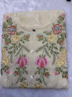 Floral Embroidered Mul Chanderi Kurti Set.