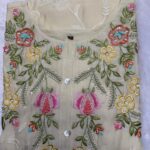 Floral Embroidered Mul Chanderi Kurti Set.
