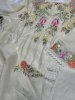 Floral Embroidered Mul Chanderi Kurti Set. - Image 5