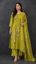 ELEGANT OLIVE GREEN SET WITH SUBTLE FLORAL KURTA