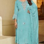 SKY BLUE AND WHITE BEAUTIFUL KURTA SET