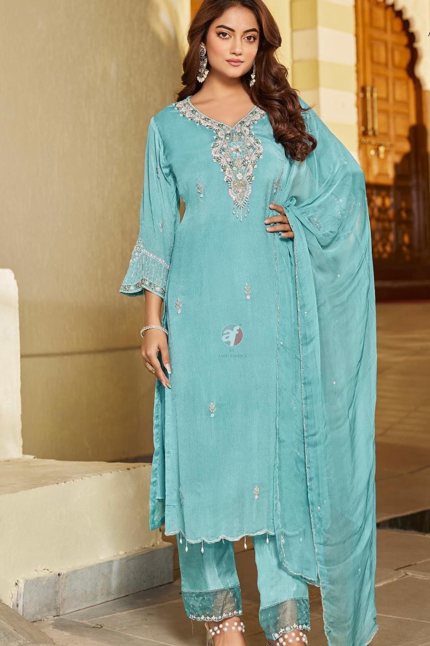 WhatsApp Image 2026-05-26 at 12.06.36 AM SKY BLUE AND WHITE BEAUTIFUL KURTA SET - Image 1